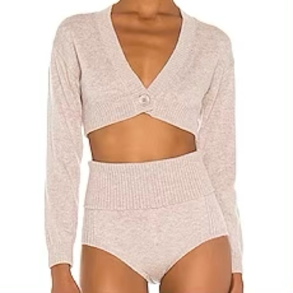 Michael Costello Revolve cropped wool-blend cardigan sweater. 🤎